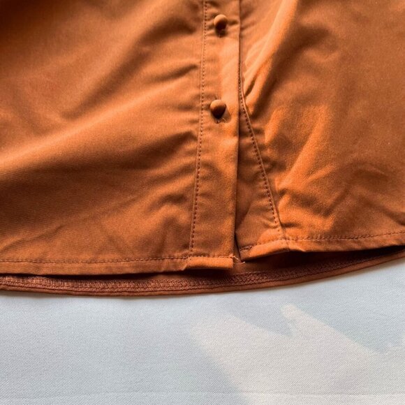 PRETTYLITTLETHING BUTTON FRONT PUFF SLEEVE SKATER SKIRT IN BROWN - 10 - Picture 12 of 13